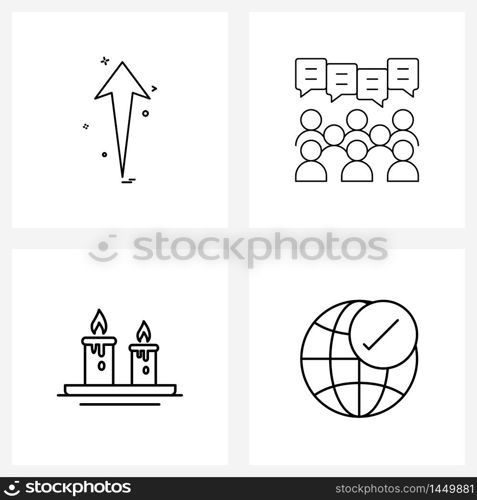 Pixel Perfect Set of 4 Vector Line Icons such as arrow, team, up, conference, night Vector Illustration