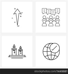 Pixel Perfect Set of 4 Vector Line Icons such as arrow, team, up, conference, night Vector Illustration