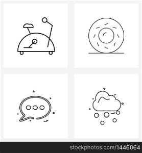 Pixel Perfect Set of 4 Vector Line Icons such as bicycle, chat, stationary, sweet, sms Vector Illustration