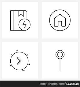 Pixel Perfect Set of 4 Vector Line Icons such as book, arrow, power, options, arrows Vector Illustration