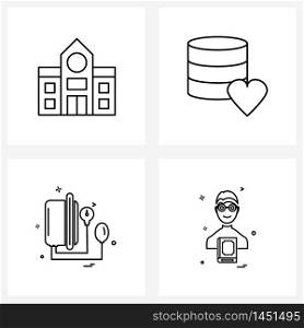 Pixel Perfect Set of 4 Vector Line Icons such as building, heart, library, cash, medical Vector Illustration