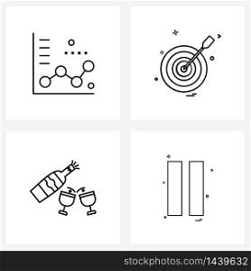 Pixel Perfect Set of 4 Vector Line Icons such as business, glass, dart, arrow, user interface Vector Illustration