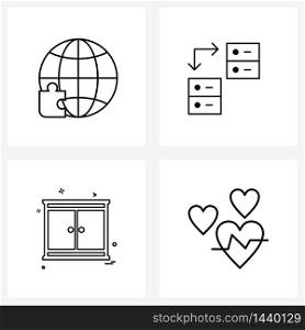 Pixel Perfect Set of 4 Vector Line Icons such as business, medical, database, furniture, beat Vector Illustration