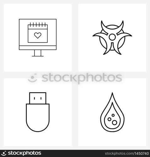 Pixel Perfect Set of 4 Vector Line Icons such as calendar, flash, led, health, drop Vector Illustration