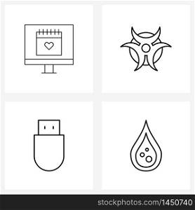 Pixel Perfect Set of 4 Vector Line Icons such as calendar, flash, led, health, drop Vector Illustration