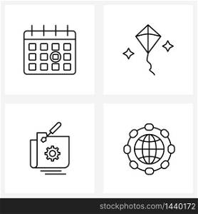 Pixel Perfect Set of 4 Vector Line Icons such as calendar, gear, hotel, flying, screw driver Vector Illustration