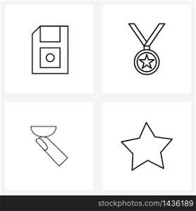 Pixel Perfect Set of 4 Vector Line Icons such as card; lens; medal; star; optical lens Vector Illustration