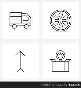 Pixel Perfect Set of 4 Vector Line Icons such as cargo, up, food, navigation, deliver Vector Illustration