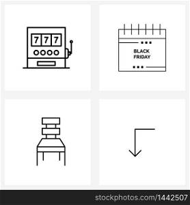 Pixel Perfect Set of 4 Vector Line Icons such as casino, interior, online, Friday, arrow Vector Illustration