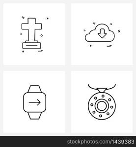 Pixel Perfect Set of 4 Vector Line Icons such as Christian, watch, religion, interface , timer Vector Illustration