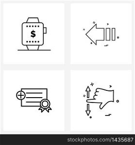 Pixel Perfect Set of 4 Vector Line Icons such as clock; back; time; direction; plus Vector Illustration