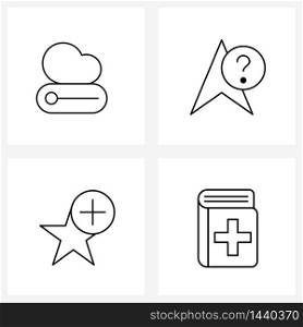Pixel Perfect Set of 4 Vector Line Icons such as cloud, rating, loading, cursor, add Vector Illustration