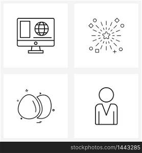 Pixel Perfect Set of 4 Vector Line Icons such as computer, egg, fireworks, party, avatar Vector Illustration