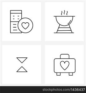 Pixel Perfect Set of 4 Vector Line Icons such as computer, food, love, camp, arrows Vector Illustration
