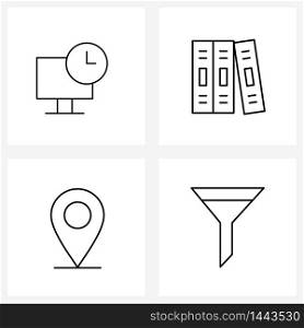 Pixel Perfect Set of 4 Vector Line Icons such as computer, location, time, file folder, sticky Vector Illustration