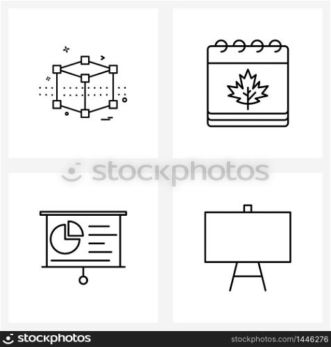 Pixel Perfect Set of 4 Vector Line Icons such as cube, pie chart, math&rsquo;s, leafs, meeting Vector Illustration