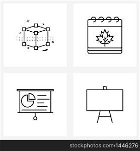 Pixel Perfect Set of 4 Vector Line Icons such as cube, pie chart, math&rsquo;s, leafs, meeting Vector Illustration