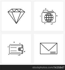 Pixel Perfect Set of 4 Vector Line Icons such as diamond, money, women, globe, shopping Vector Illustration