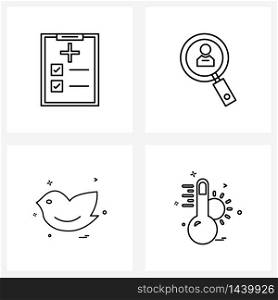 Pixel Perfect Set of 4 Vector Line Icons such as document, fly, check list, man, thermometer Vector Illustration