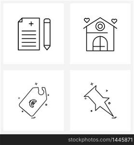 Pixel Perfect Set of 4 Vector Line Icons such as document, money , sheet, valentine, tag Vector Illustration
