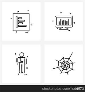 Pixel Perfect Set of 4 Vector Line Icons such as document, patient , doc, design, spider web Vector Illustration