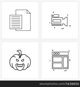Pixel Perfect Set of 4 Vector Line Icons such as document, pumpkin, text, photo, scary Vector Illustration
