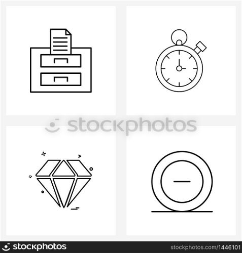 Pixel Perfect Set of 4 Vector Line Icons such as drawer, diamond, text, speed, diamond Vector Illustration