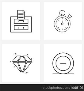 Pixel Perfect Set of 4 Vector Line Icons such as drawer, diamond, text, speed, diamond Vector Illustration