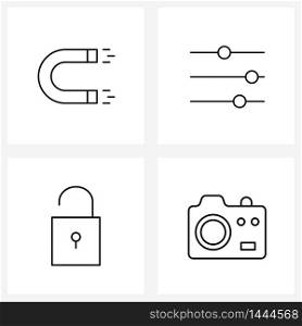Pixel Perfect Set of 4 Vector Line Icons such as education, camera, control, unlock, gadget Vector Illustration