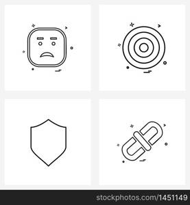Pixel Perfect Set of 4 Vector Line Icons such as emoji, focus dart, emoji , dart, safety Vector Illustration