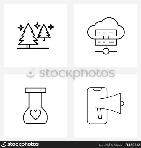 Pixel Perfect Set of 4 Vector Line Icons such as entertainment, valentine, tree, cloud, marketing Vector Illustration