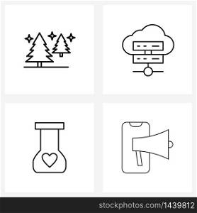 Pixel Perfect Set of 4 Vector Line Icons such as entertainment, valentine, tree, cloud, marketing Vector Illustration