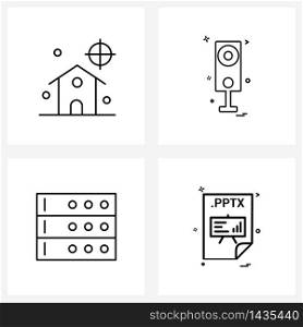Pixel Perfect Set of 4 Vector Line Icons such as estate; office; speaker; media; file type Vector Illustration