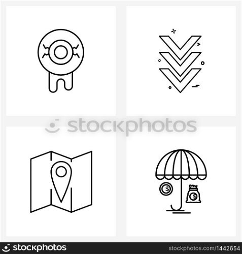 Pixel Perfect Set of 4 Vector Line Icons such as eye ball, coordinate, medical, arrows, map Vector Illustration