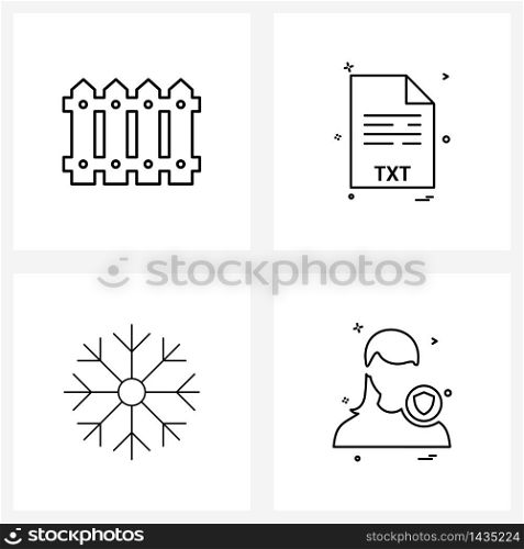 Pixel Perfect Set of 4 Vector Line Icons such as fence, cooling, file, file format, house Vector Illustration