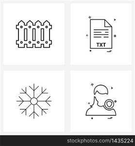 Pixel Perfect Set of 4 Vector Line Icons such as fence, cooling, file, file format, house Vector Illustration