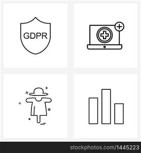Pixel Perfect Set of 4 Vector Line Icons such as gdpr shield, farm, laptop, computer, bar graph Vector Illustration