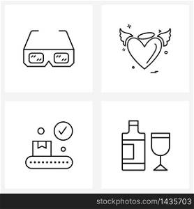 Pixel Perfect Set of 4 Vector Line Icons such as glasses, confirm, glasses, valentine, done Vector Illustration