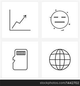 Pixel Perfect Set of 4 Vector Line Icons such as graph rising, mobile, emoji, sad, web Vector Illustration