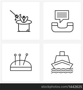 Pixel Perfect Set of 4 Vector Line Icons such as hat, cushion, trick, hold, machine Vector Illustration