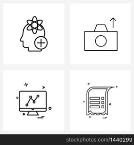 Pixel Perfect Set of 4 Vector Line Icons such as head, monitor, nuclear, picture, graph Vector Illustration