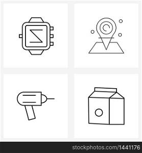 Pixel Perfect Set of 4 Vector Line Icons such as heart rate, drill, location, place, hardware Vector Illustration