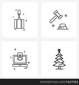 Pixel Perfect Set of 4 Vector Line Icons such as labour, protection, tools, bid, laptop Vector Illustration
