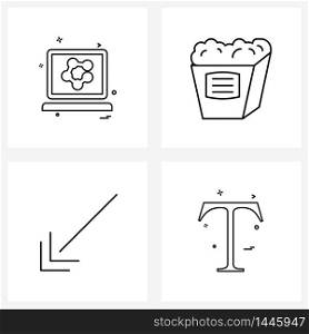 Pixel Perfect Set of 4 Vector Line Icons such as laptop, arrow, research, corn, direction Vector Illustration