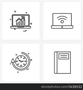 Pixel Perfect Set of 4 Vector Line Icons such as laptop, clock, graph, wife, minutes Vector Illustration