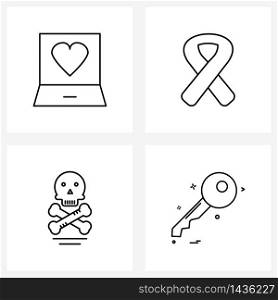 Pixel Perfect Set of 4 Vector Line Icons such as laptop; skull; heart; medial; bones Vector Illustration