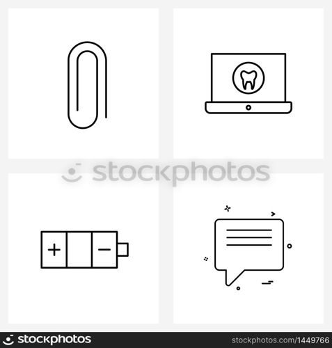 Pixel Perfect Set of 4 Vector Line Icons such as link, battery status, laptop, dental, message Vector Illustration