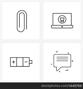 Pixel Perfect Set of 4 Vector Line Icons such as link, battery status, laptop, dental, message Vector Illustration