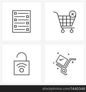 Pixel Perfect Set of 4 Vector Line Icons such as magazine, wife, buy, retail, luggage Vector Illustration