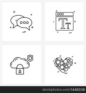 Pixel Perfect Set of 4 Vector Line Icons such as message, cloud, sms, web layout, shield Vector Illustration